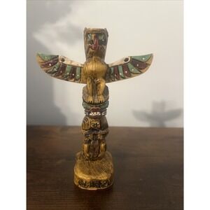 Alaska Totem Pole Figurine Resin Eagle Thunderbird Northwest Coast Style